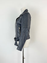 Ena Pelly Navy Blue Biker-Style Leather Jacket - AU6/8