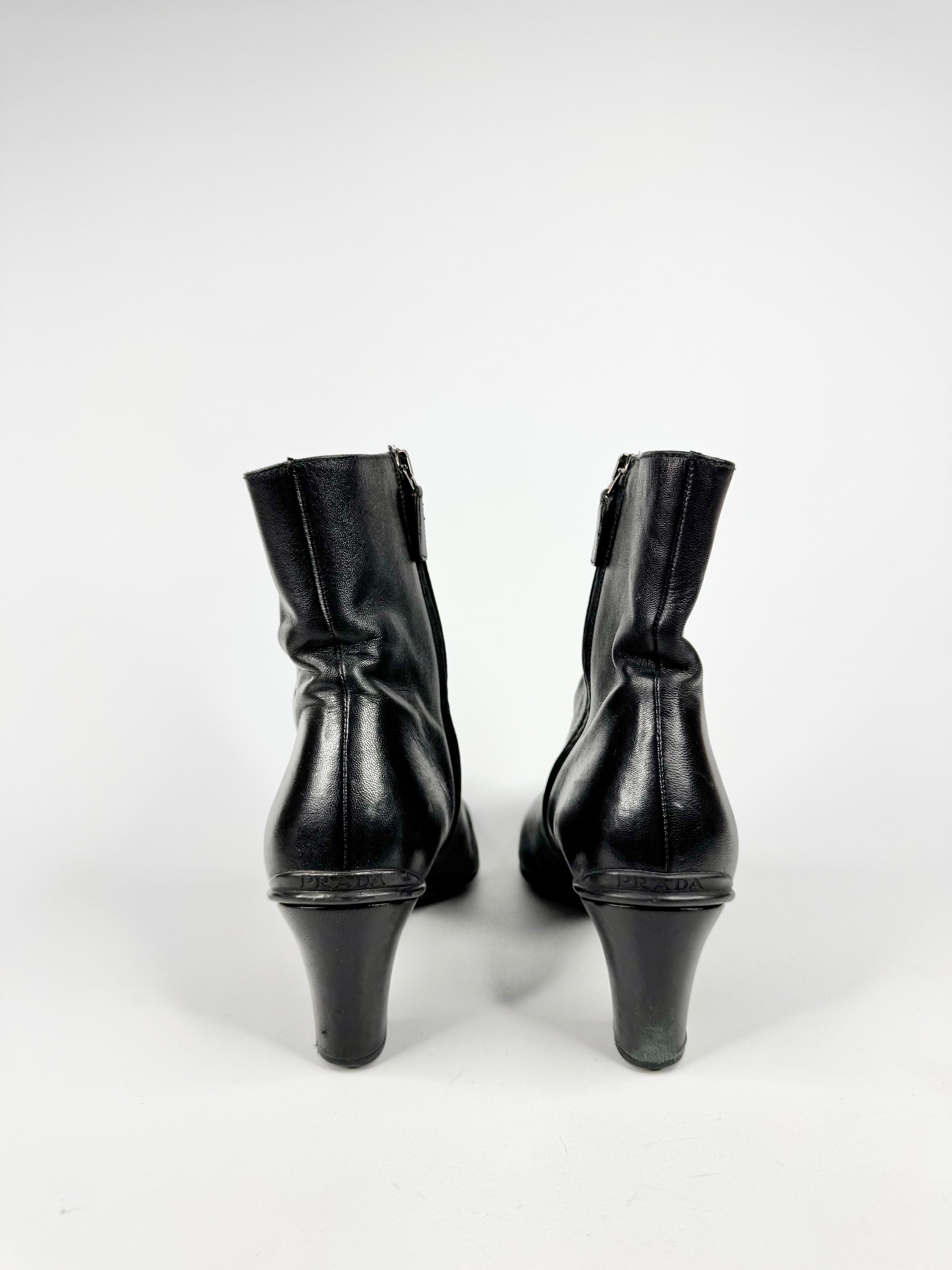 Prada Black Smooth Leather Zippered Ankle Boots - EU40