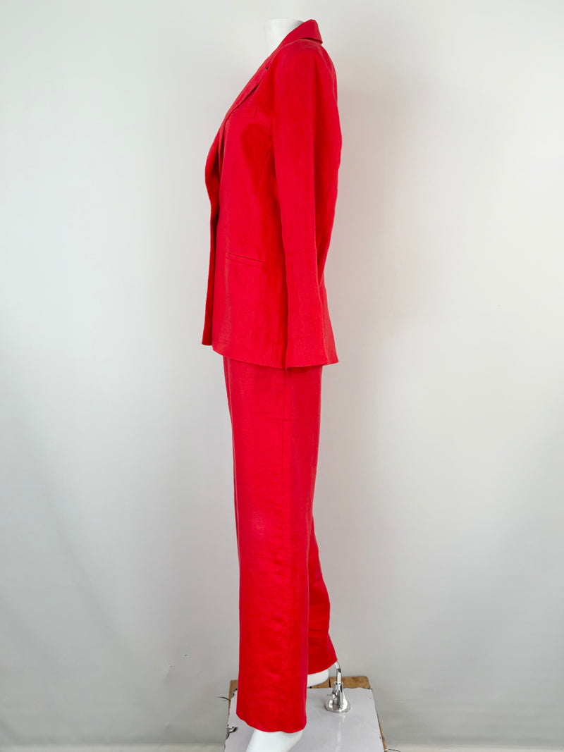 Husk Red Textured-Linen Blazer & Pants Set - AU8