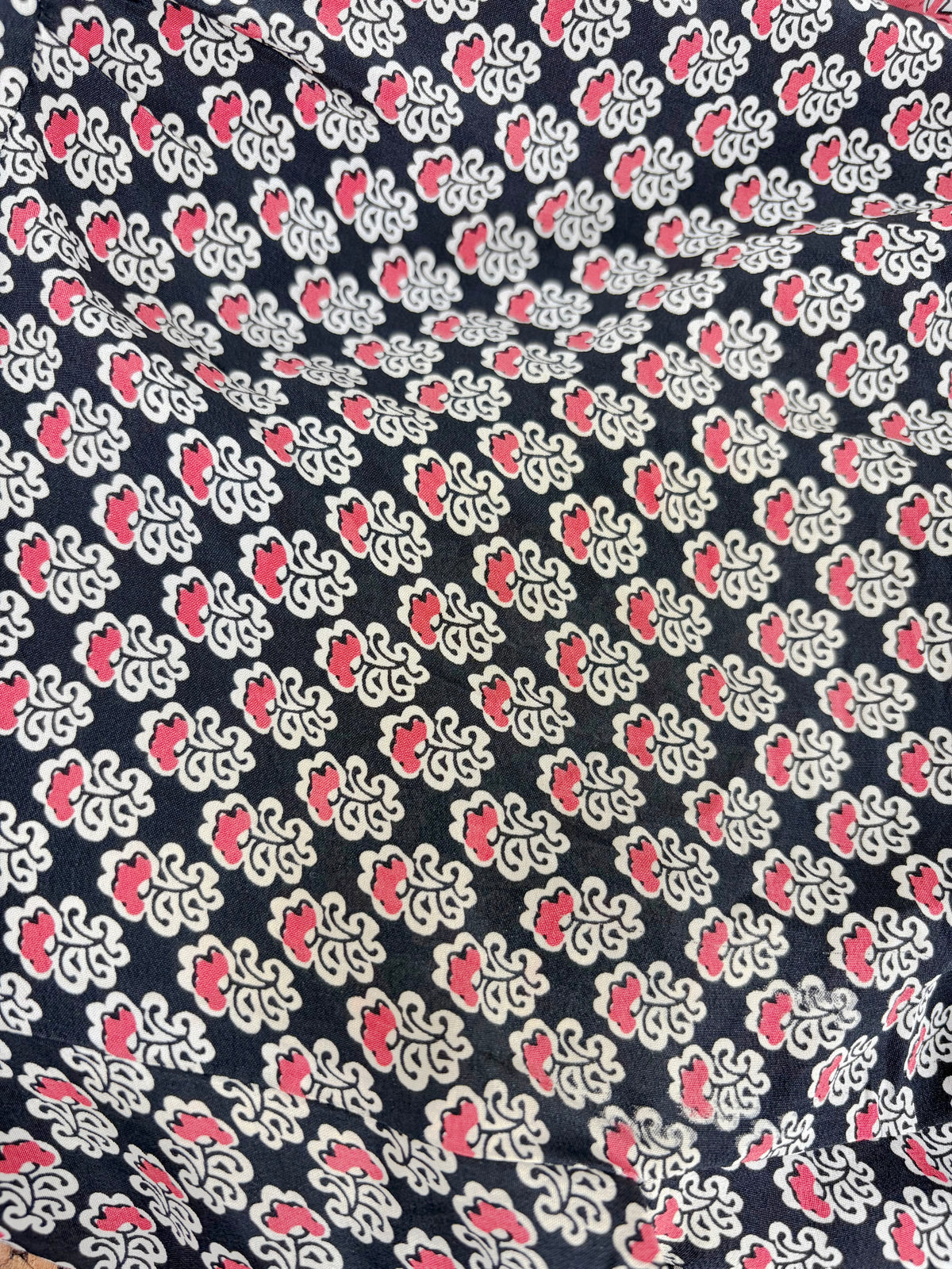 Ulla Johnson Black & Peach Floral Patterned Silk Blouse - AU8/10