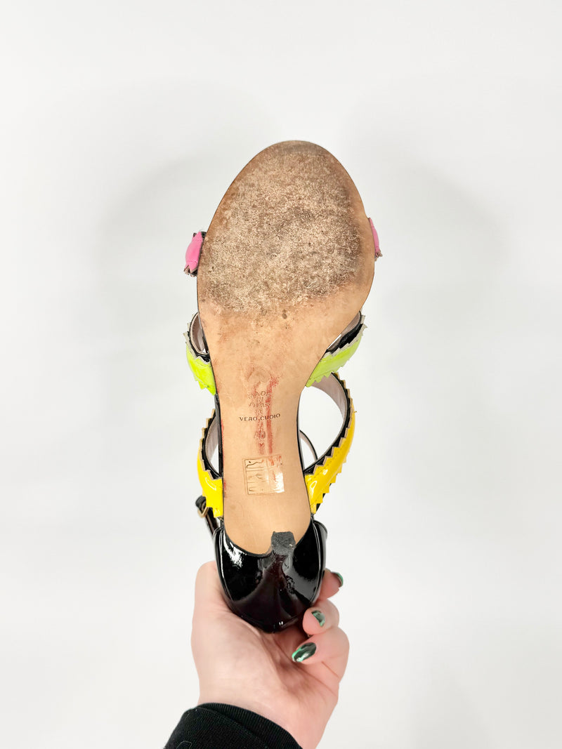 Moschino Cheap & Chic Black, Pink, Green & Yellow Patent Leather Stilettos - EU40