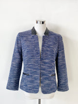 Ann Taylor Petite Blue & White Leather Trim Jacket - AU8
