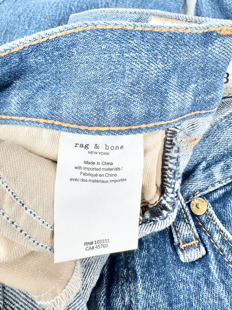 Rag & Bone Blue Denim 'Harlow' Mid Rise Straight Leg Jeans - 28