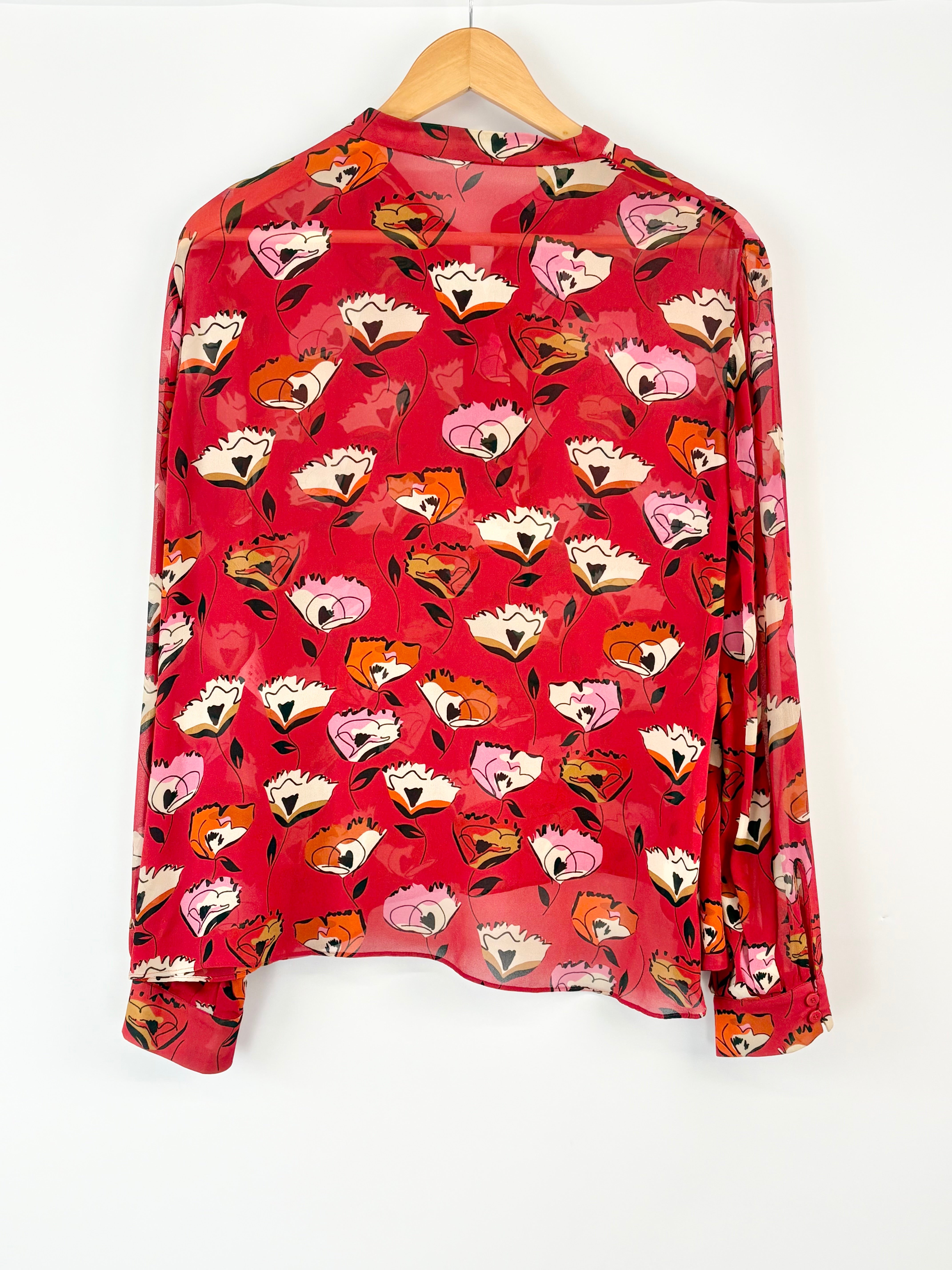 Luisa Cerano Sheer Ruby Red Patterned Blouse - AU12