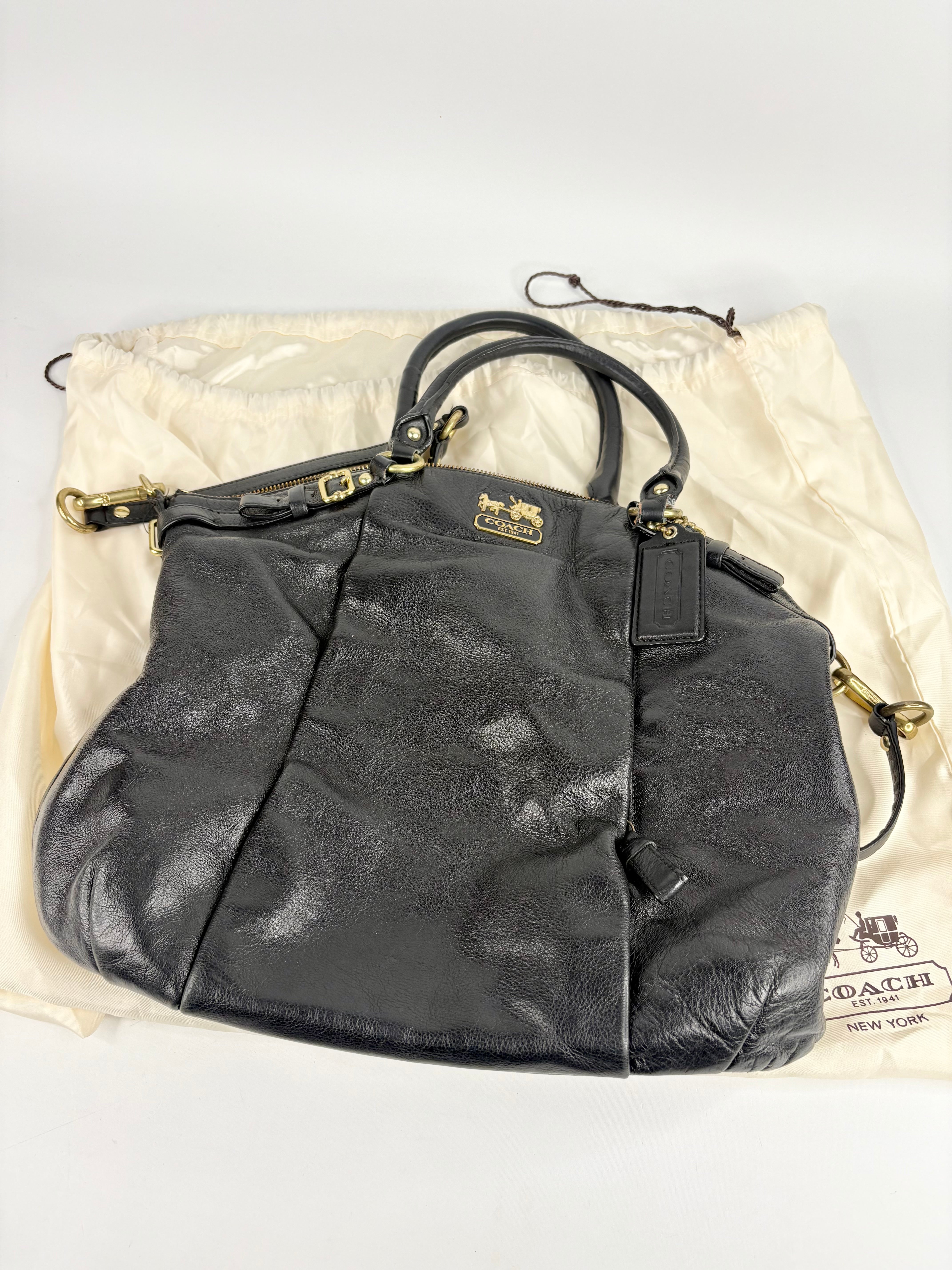 Coach Black Leather Bucket-Style Handbag