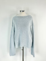 Another Tomorrow Dusty Blue Draped Knit Sweater - AU10