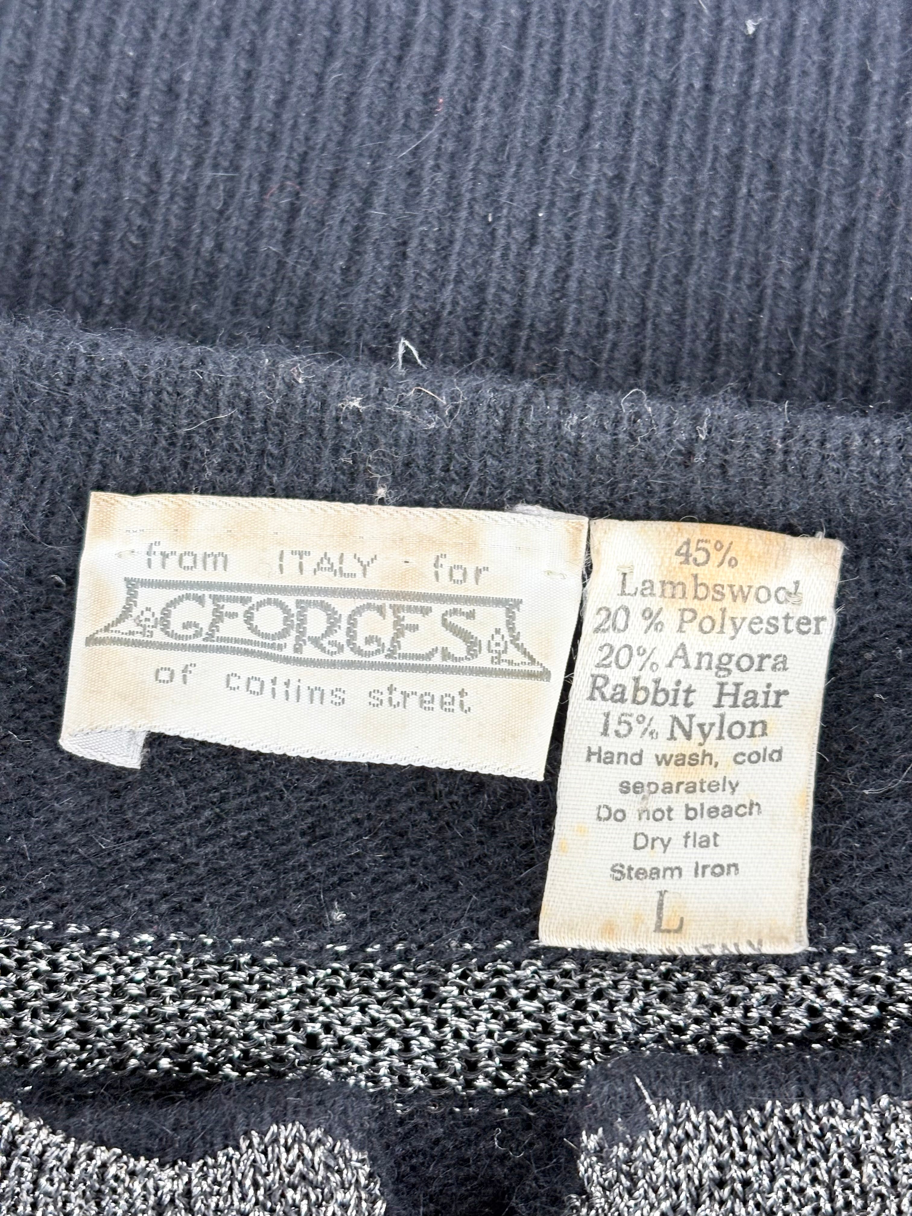 Vintage From Italy for Georges of Collins Street Black & Silver Striped Sweater - AU12/14
