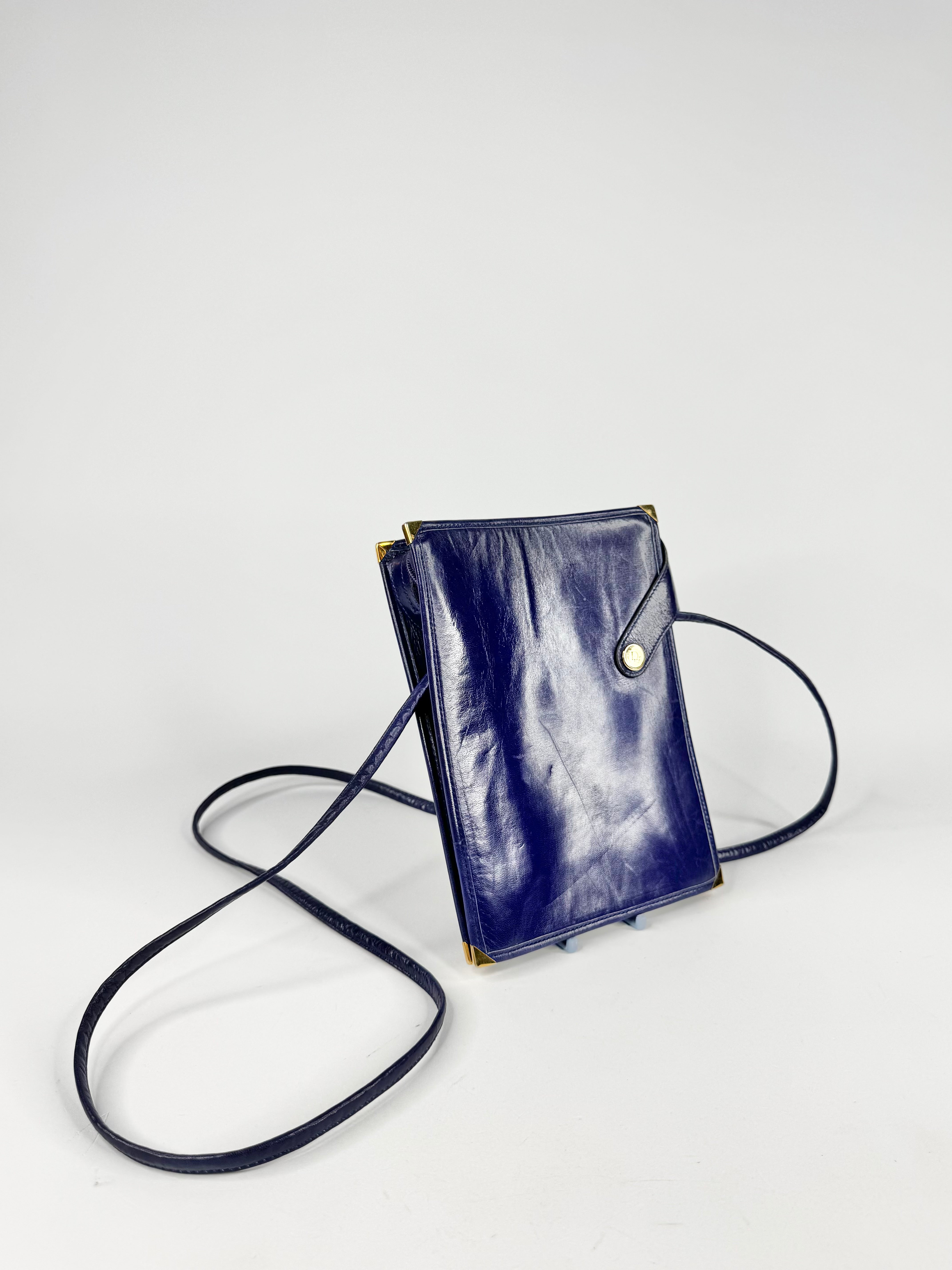 Vintage Christian Dior Blue Leather Cross Body Bag