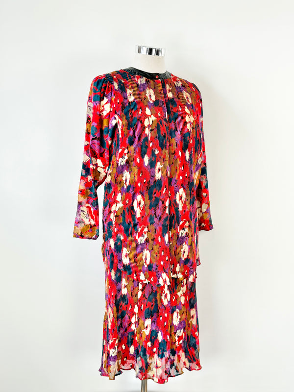 Vintage Diane Freis Red & Purple Abstract Floral 2 Piece - AU12/14