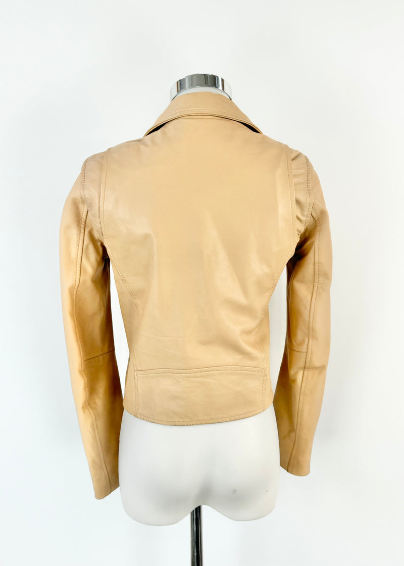 Maje Buttery Soft Eggshell Biker Leather Jacket - AU8