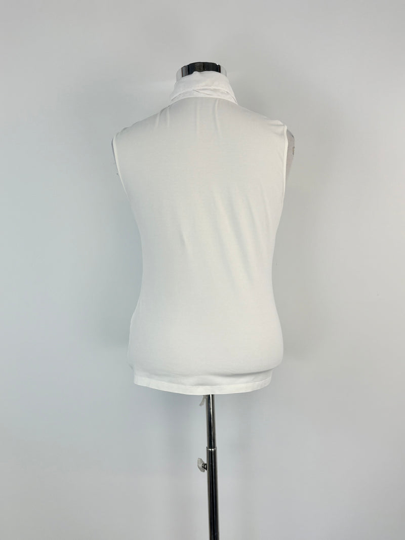 Anne Fontaine White Ruffled-Front Sleeveless Top - AU16