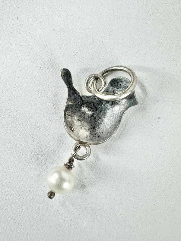 Sterling Silver, Pearl & 9ct Gold Bird Pendant