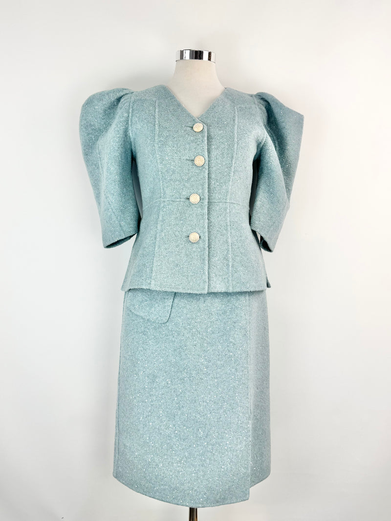 Viceta Wang Misty Blue & Sequin Wool Two Piece Suit - AU12