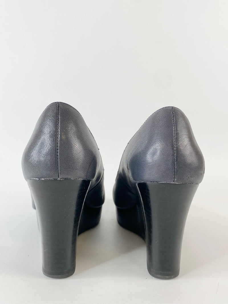 Sambag Black Peep Toe Wedges - EU38
