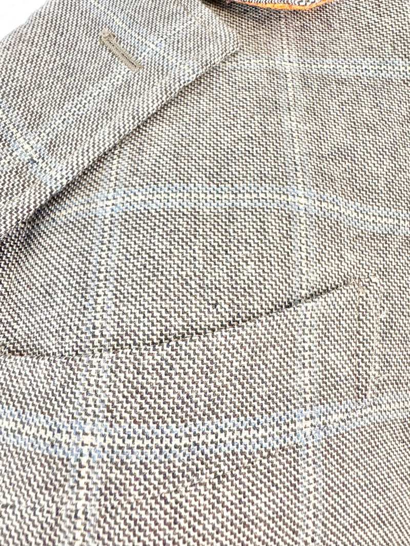 Etro Milano Grey & Blue Plaid Blue Cashmere Blazer - 50