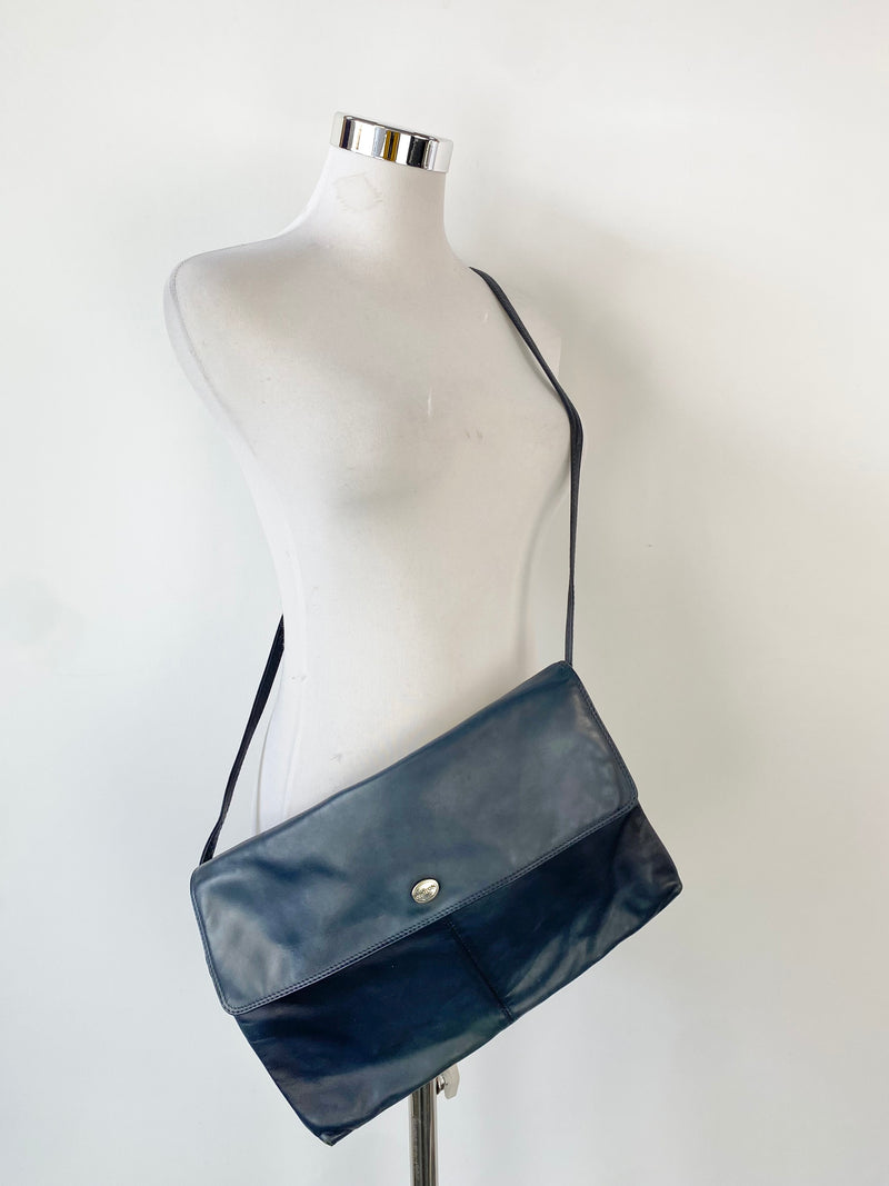 Vintage Oroton Midnight Blue Leather Bag