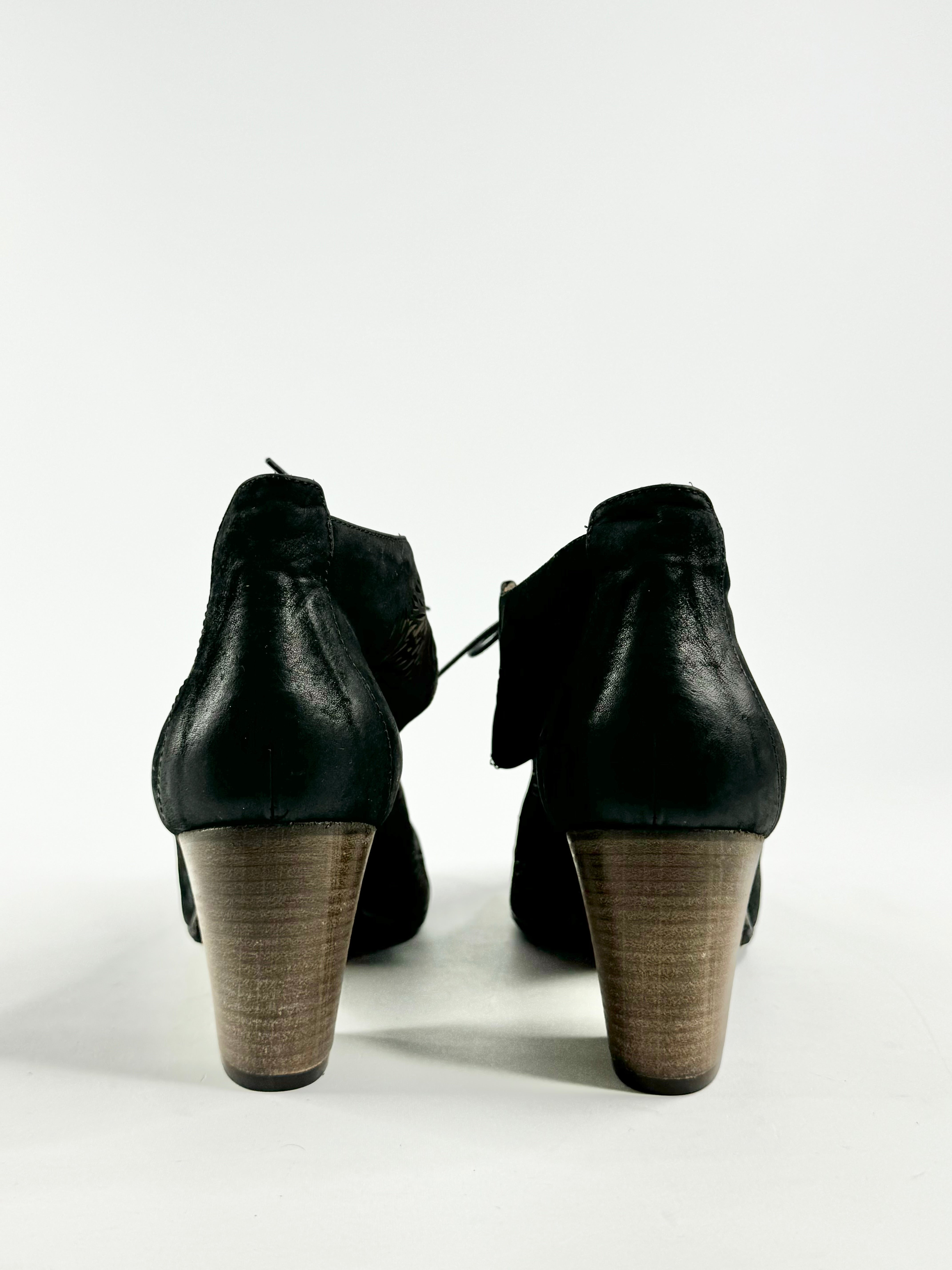 Ink Black Laser Cut Block Heels - EU37