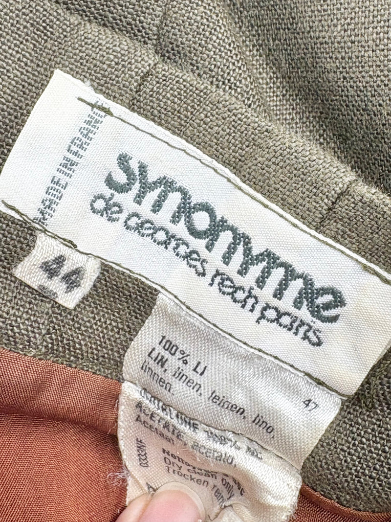 Vintage 80s Synonyme Georges Rech Olive Green Linen Midi Skirt - AU10/12