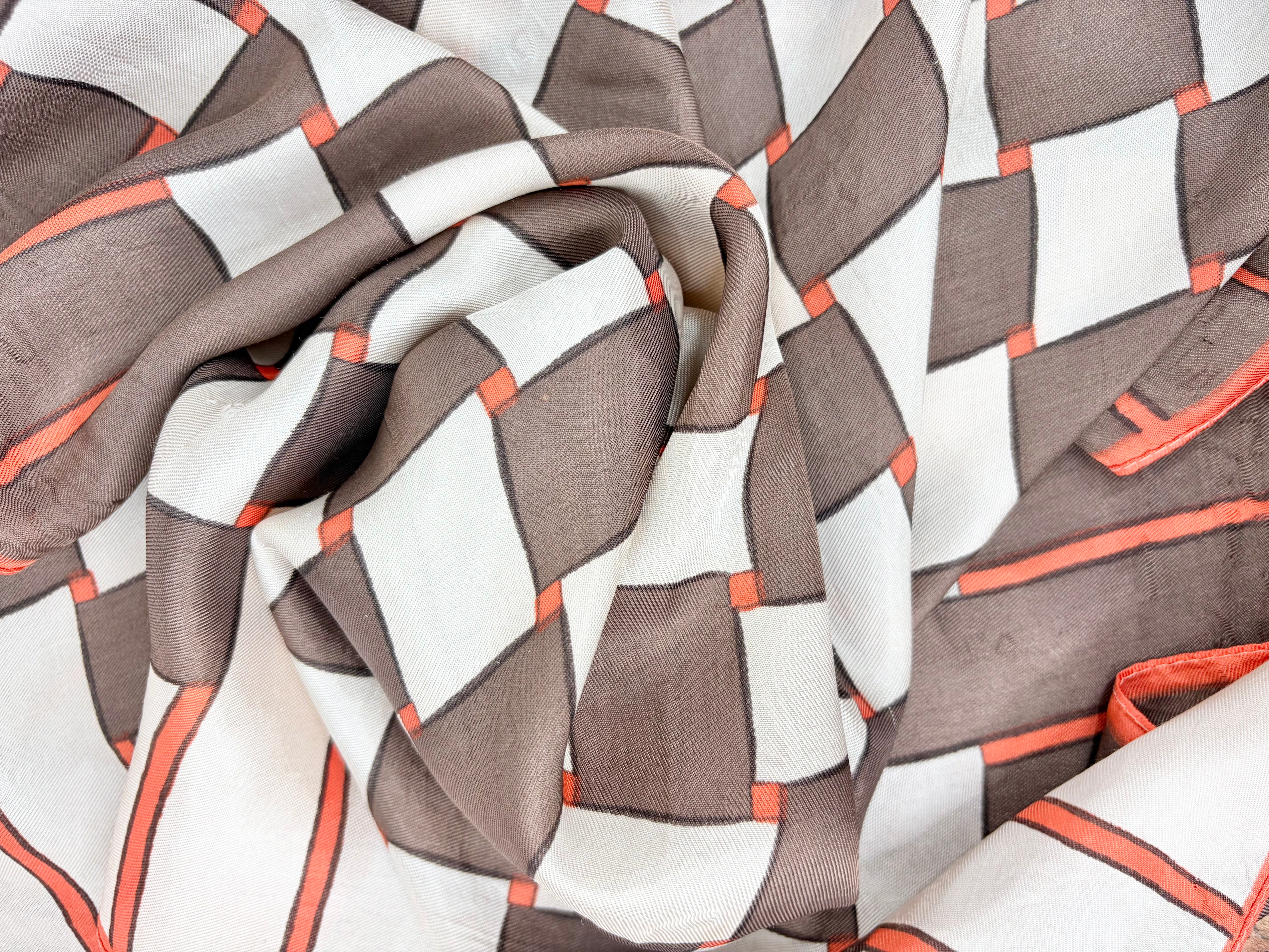 Vintage Silk Feel Beige, Orange & Brown Scarf