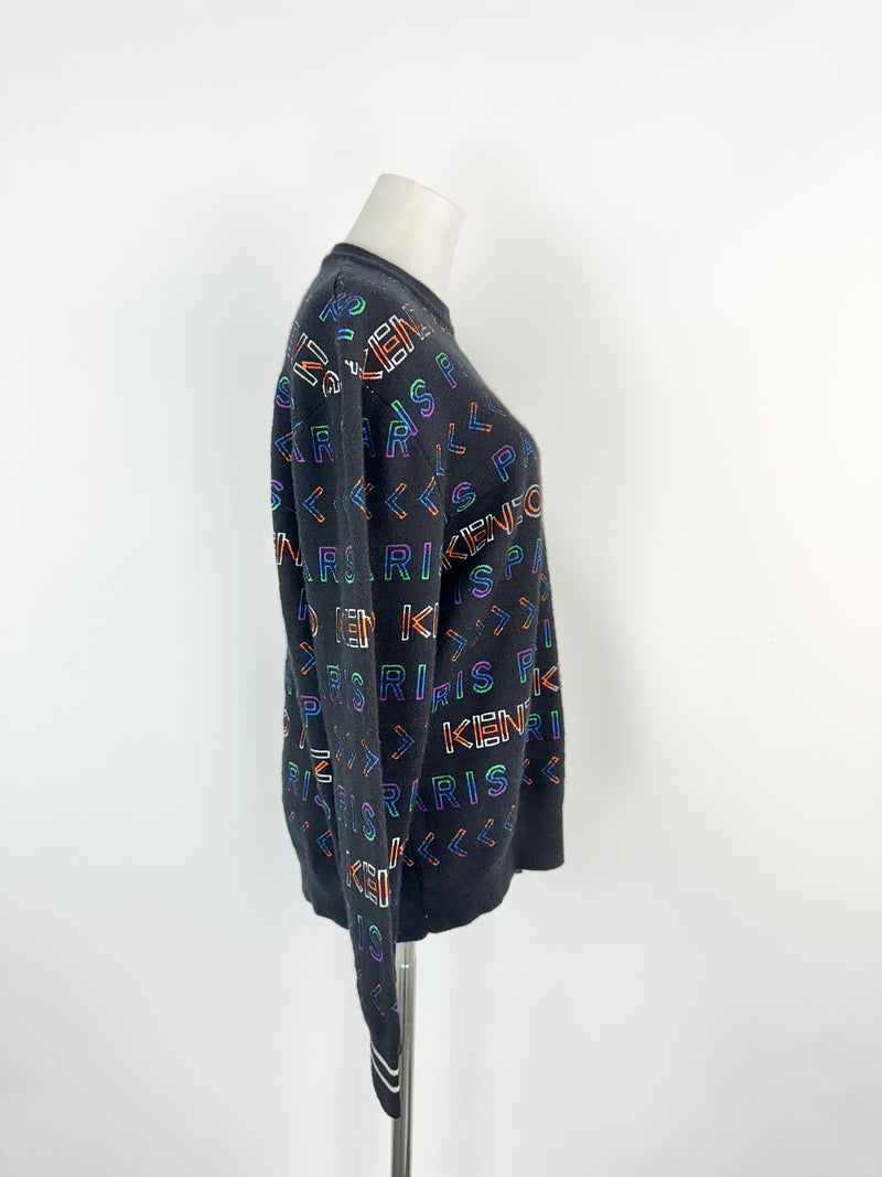 Kenzo Black Rainbow Logo Knitted Sweater - M