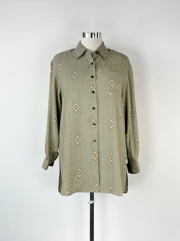 Vintage Japanese Beige Patterned Shirt - L