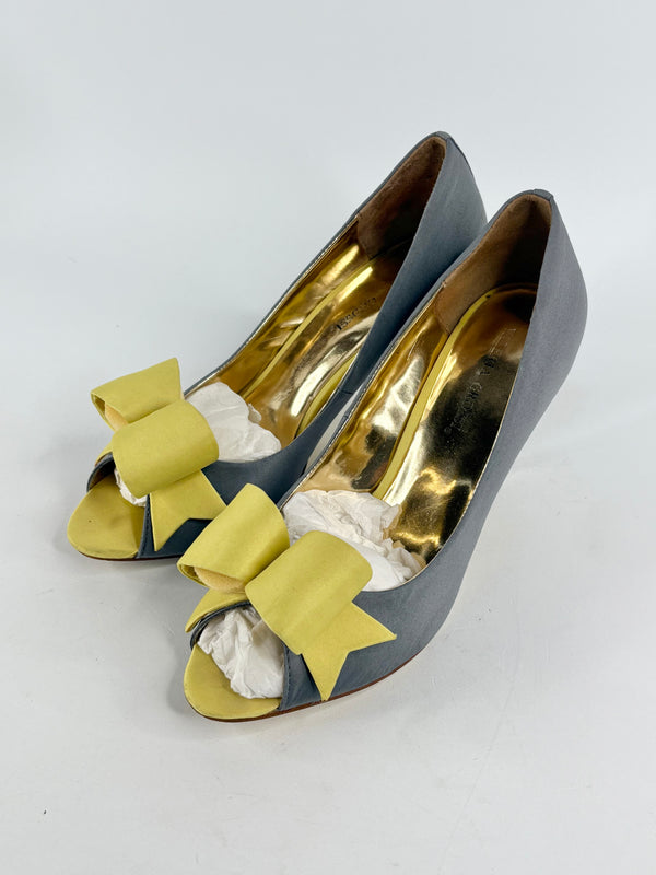 Valeria Grossi Grey & Lemon Bow Baker Pumps - EU40