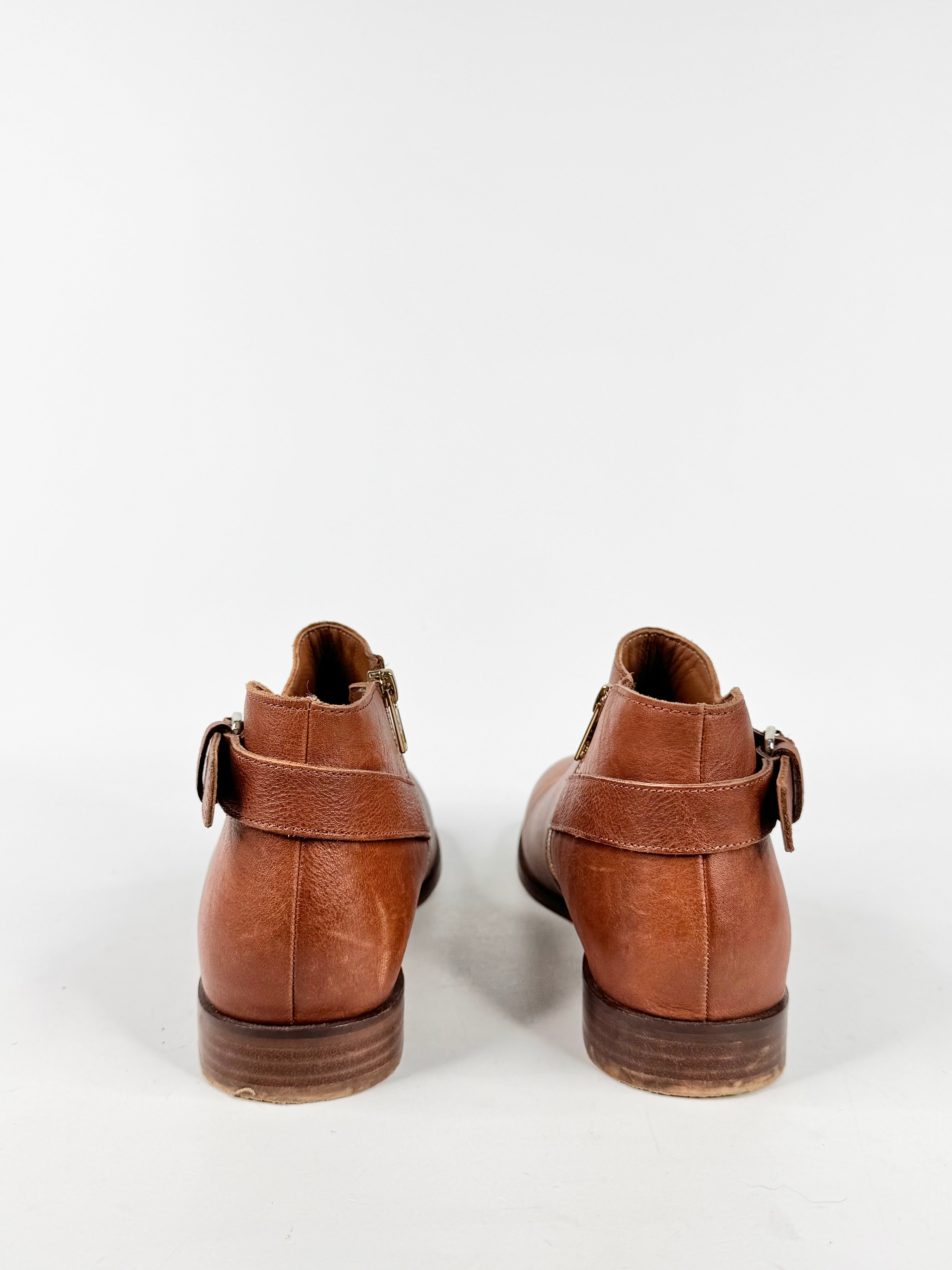 Elk Tan Leather Zippered Ankle Boots - EU40