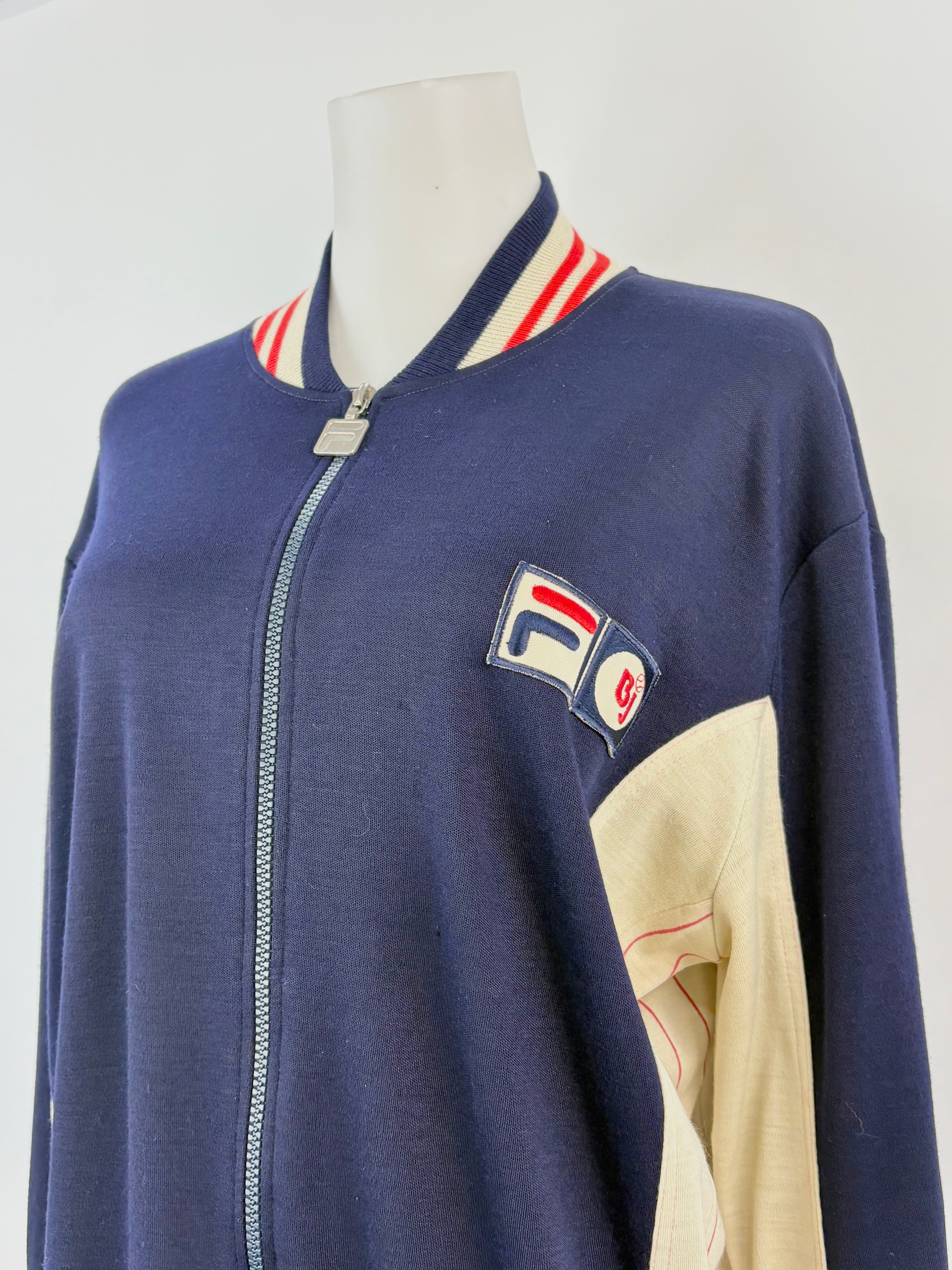 Vintage 70s Fila x Bjorn Borg Navy Blue Wool-Blend Tennis Jacket - AU8/10