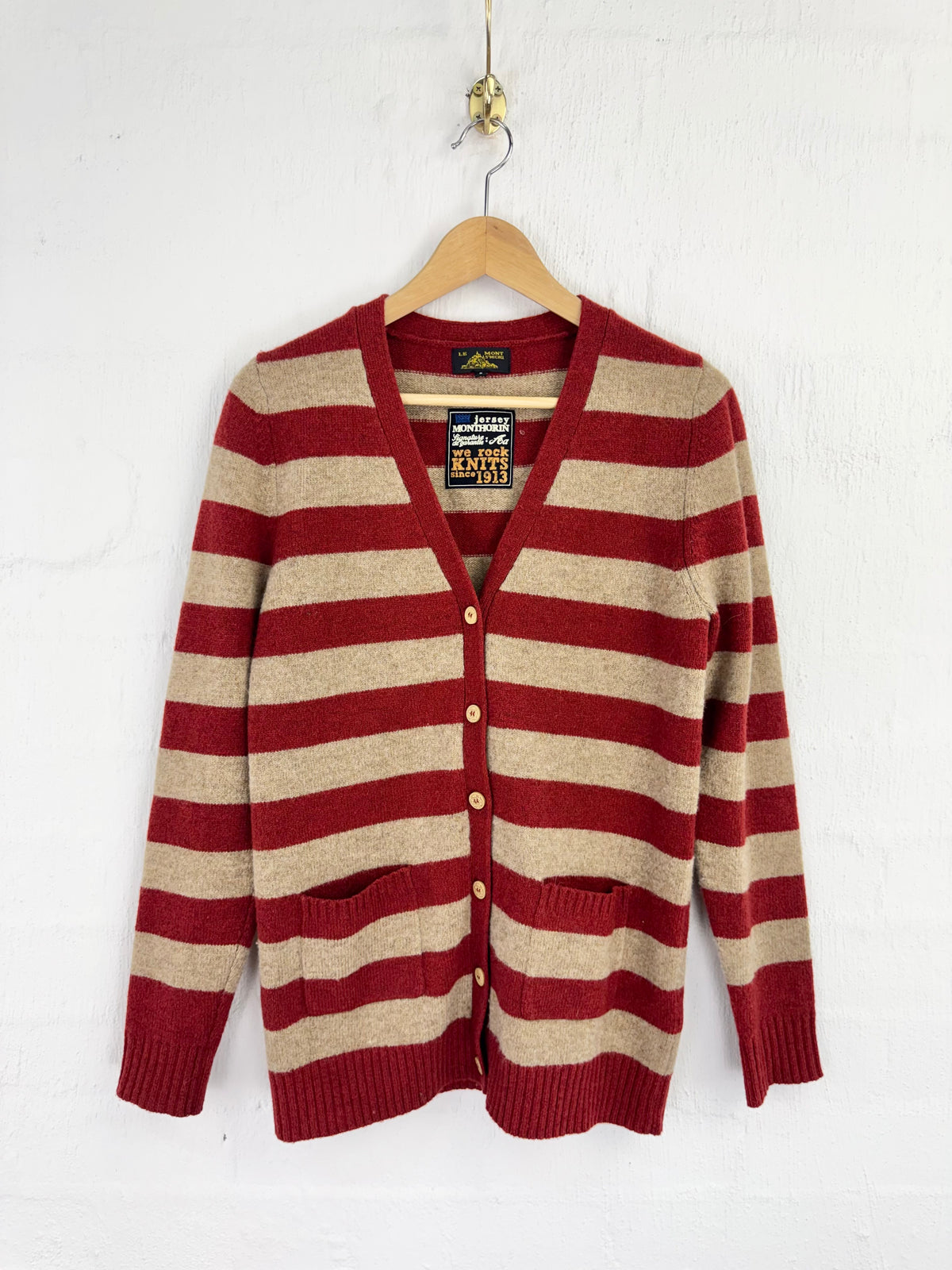 Vintage Le Mont Michael Deep Orange & Oatmeal Striped Wool Cardigan - AU8/10