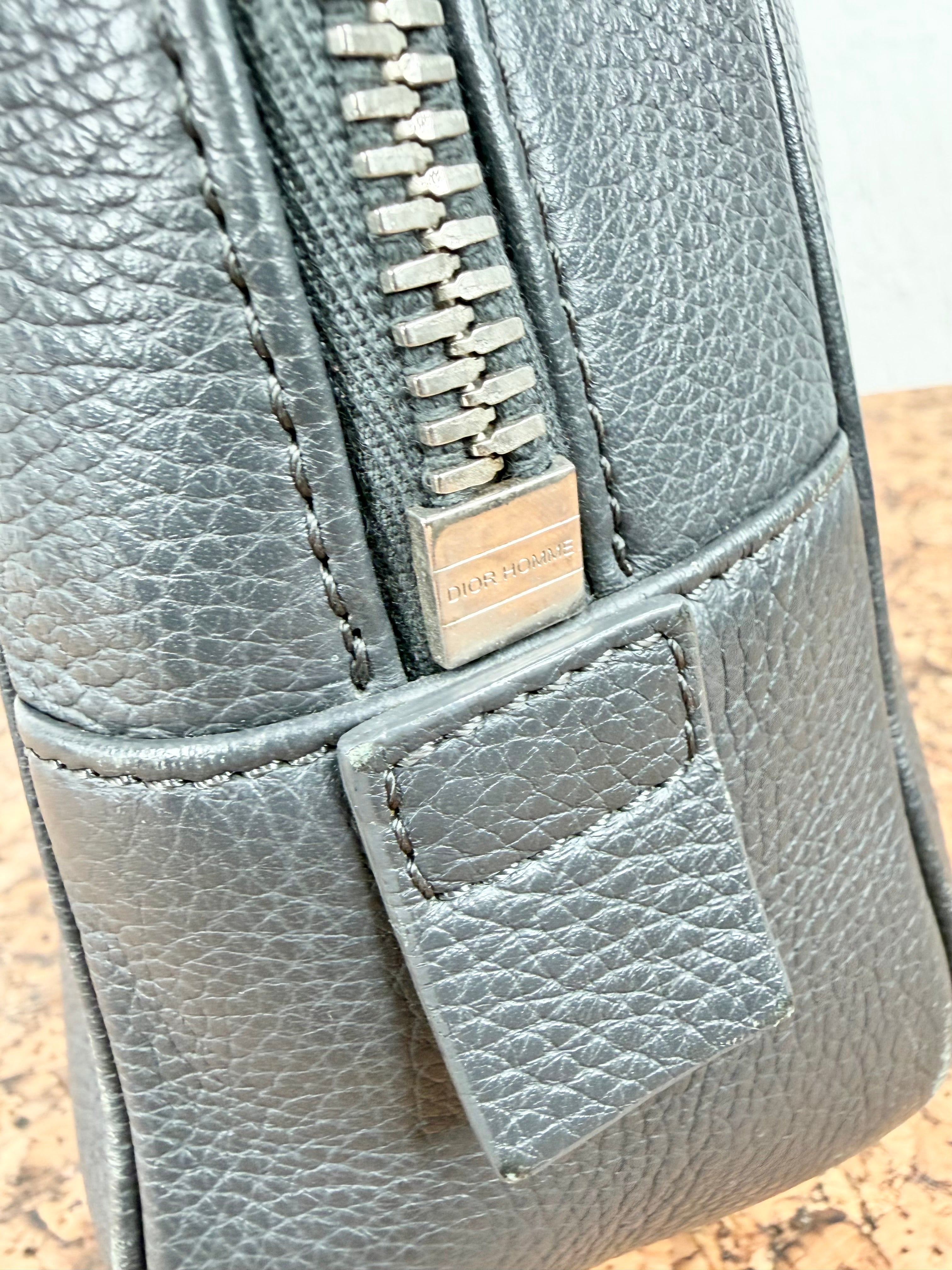 Vintage Christian Dior Homme Ash Grey Grained Leather Briefcase