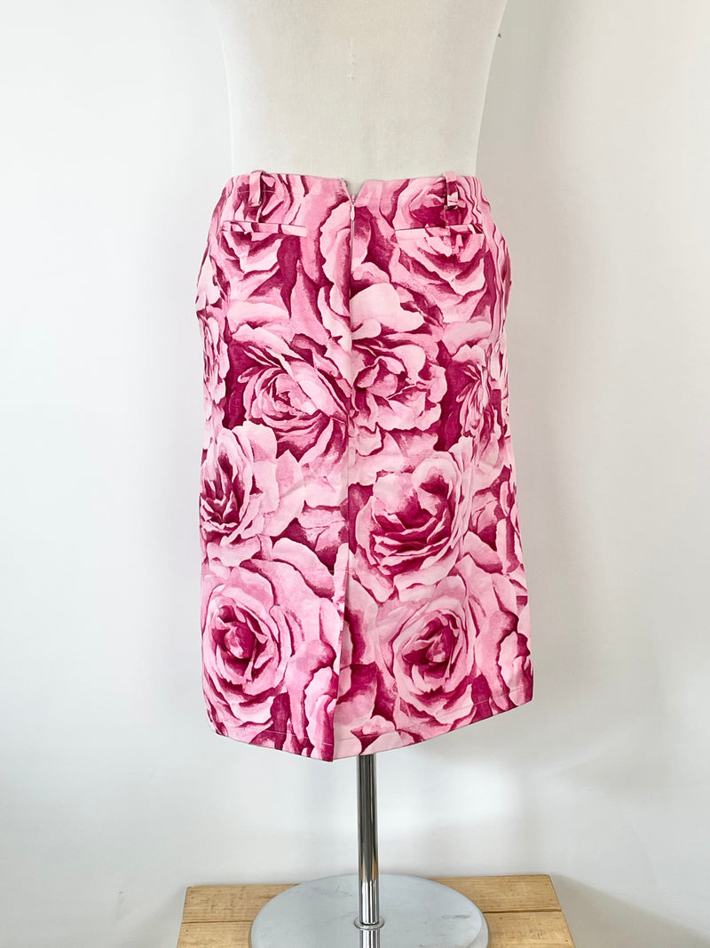 Max Mara Pink Floral Denim Midi Skirt - AU14