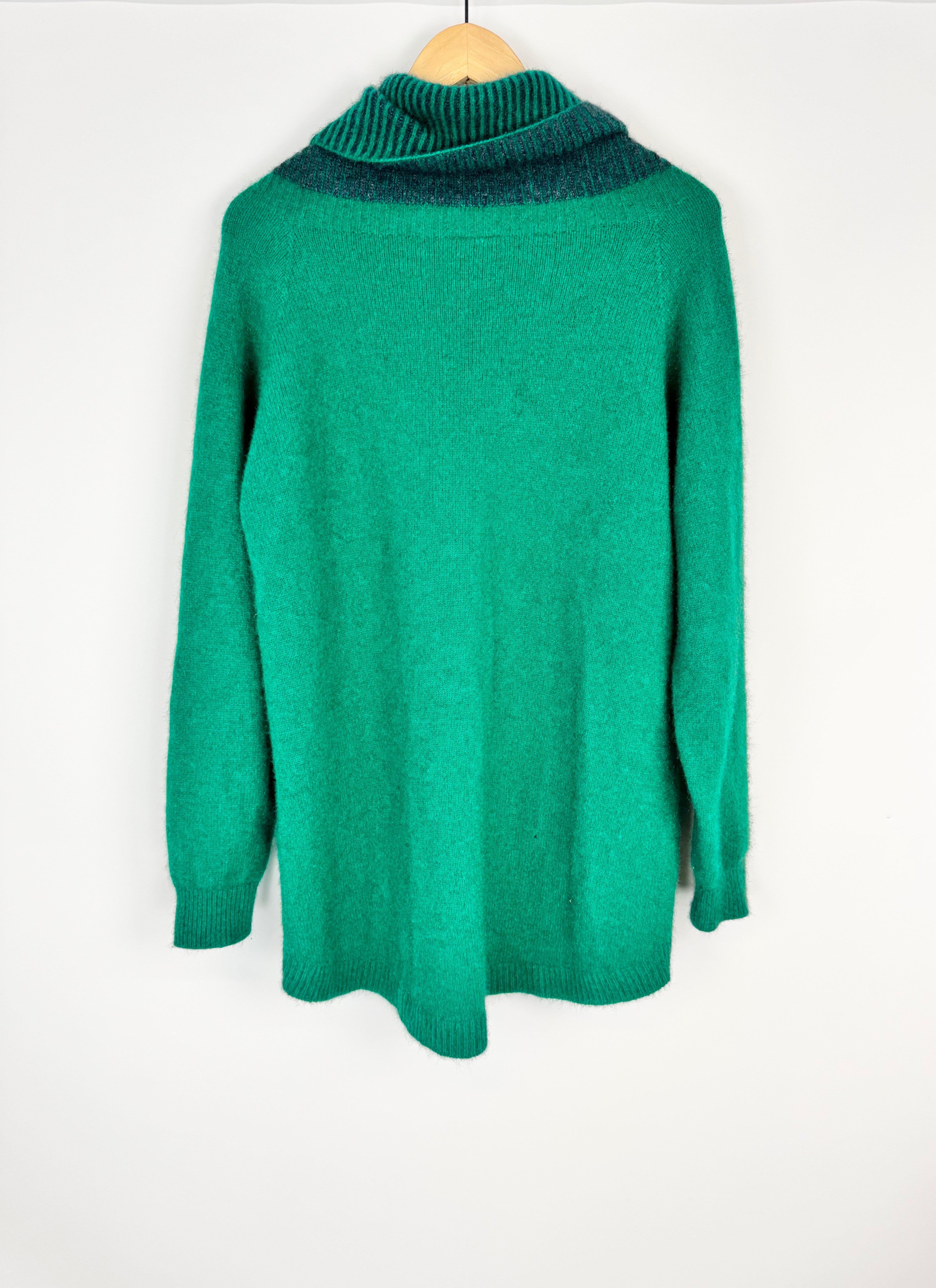 Lothlorian Viridian Green Possum Wool Blend Slouchy Roll Neck Jumper - AU12/14