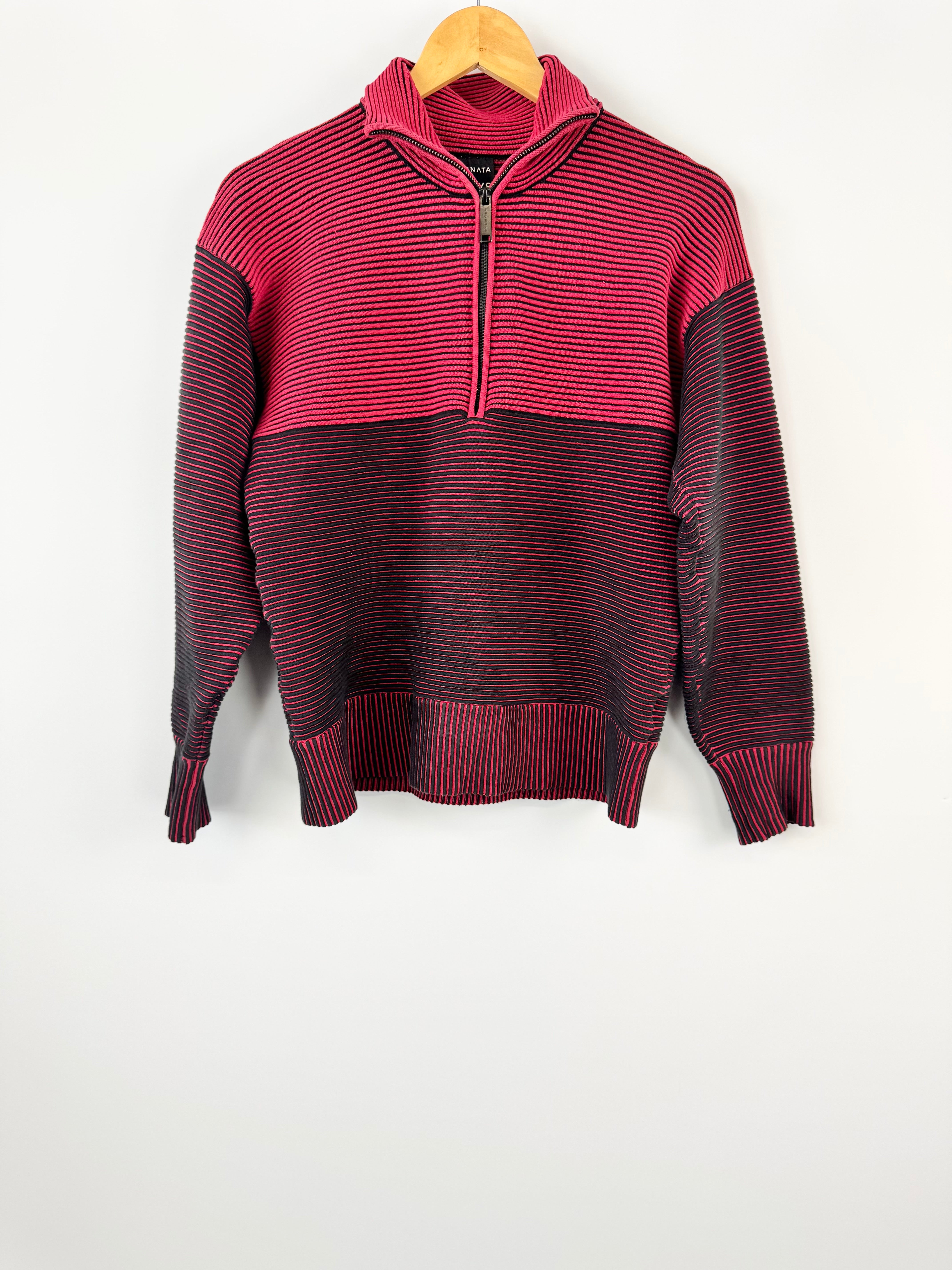 NAGNATA BURGUNDY AND BLACK HALF ZIP SWEATER - XS