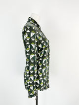 Samantha Sung Green Grid Patterned Fitted Silk Blouse - AU8