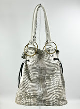 Sabbatha White Croc Embossed Studded Shoulder Bag