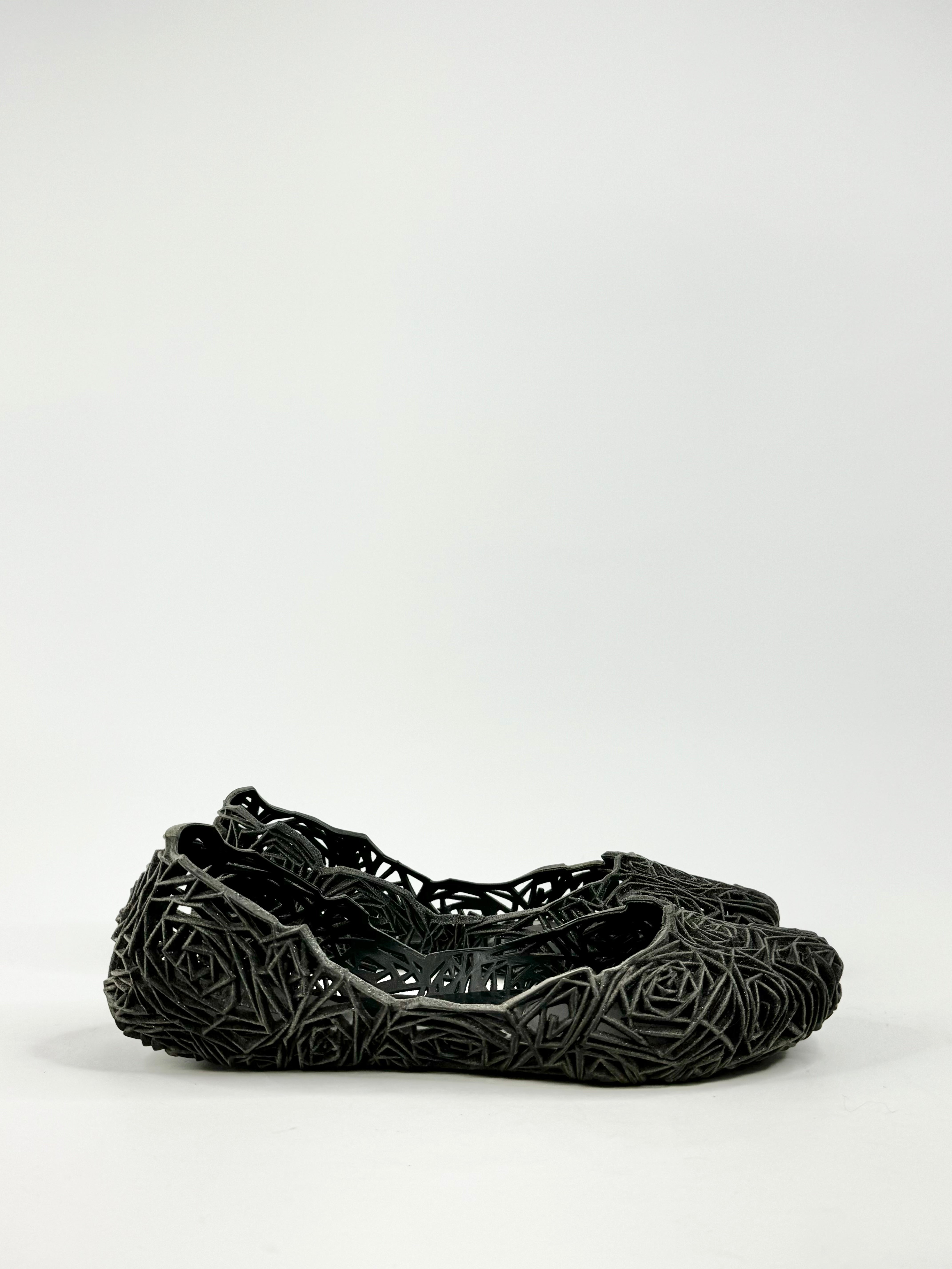 Melissa x Campana Black 3D Rose Ballet Flats - EU40