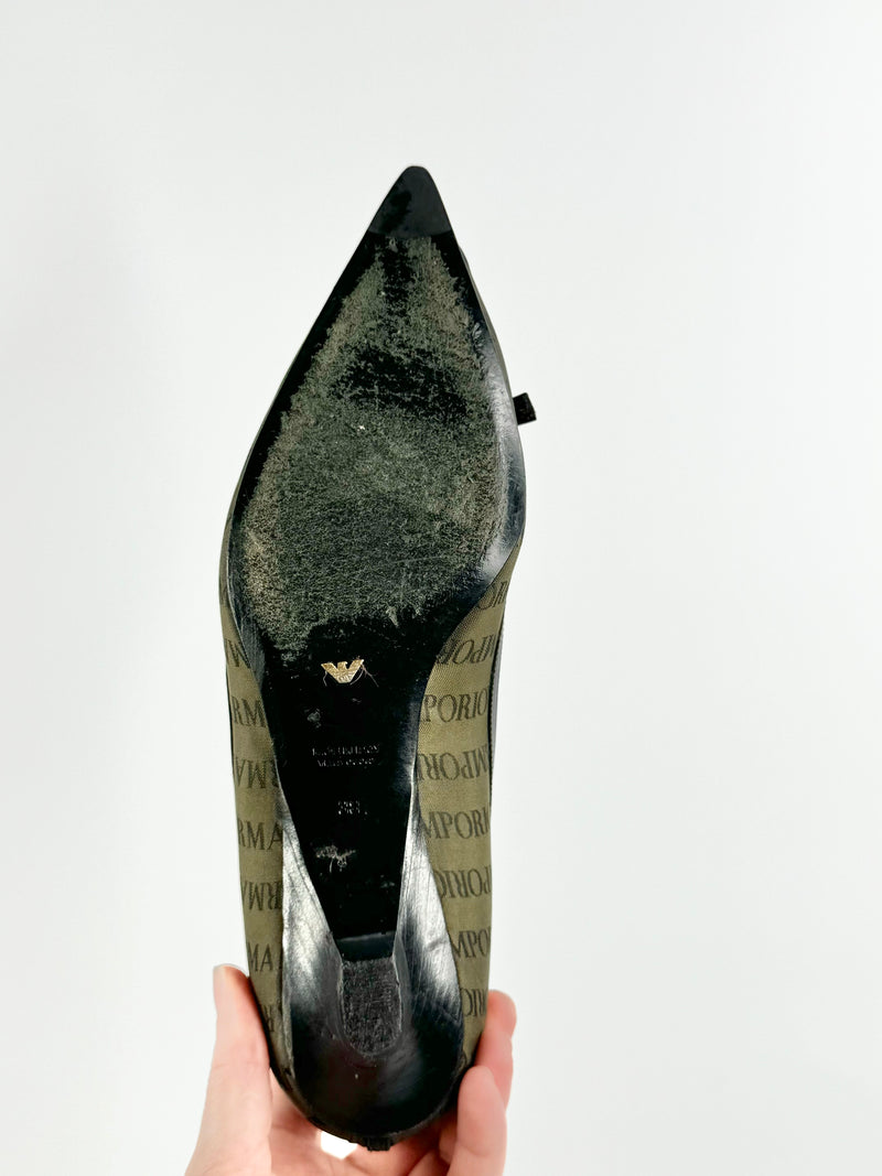 Emporio Armani Olive Green Logo Pattern Ballet Flats - EU38