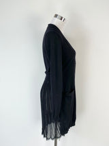 D. Exterior Black Wool Pleated Trim Long Cardigan - AU6/8