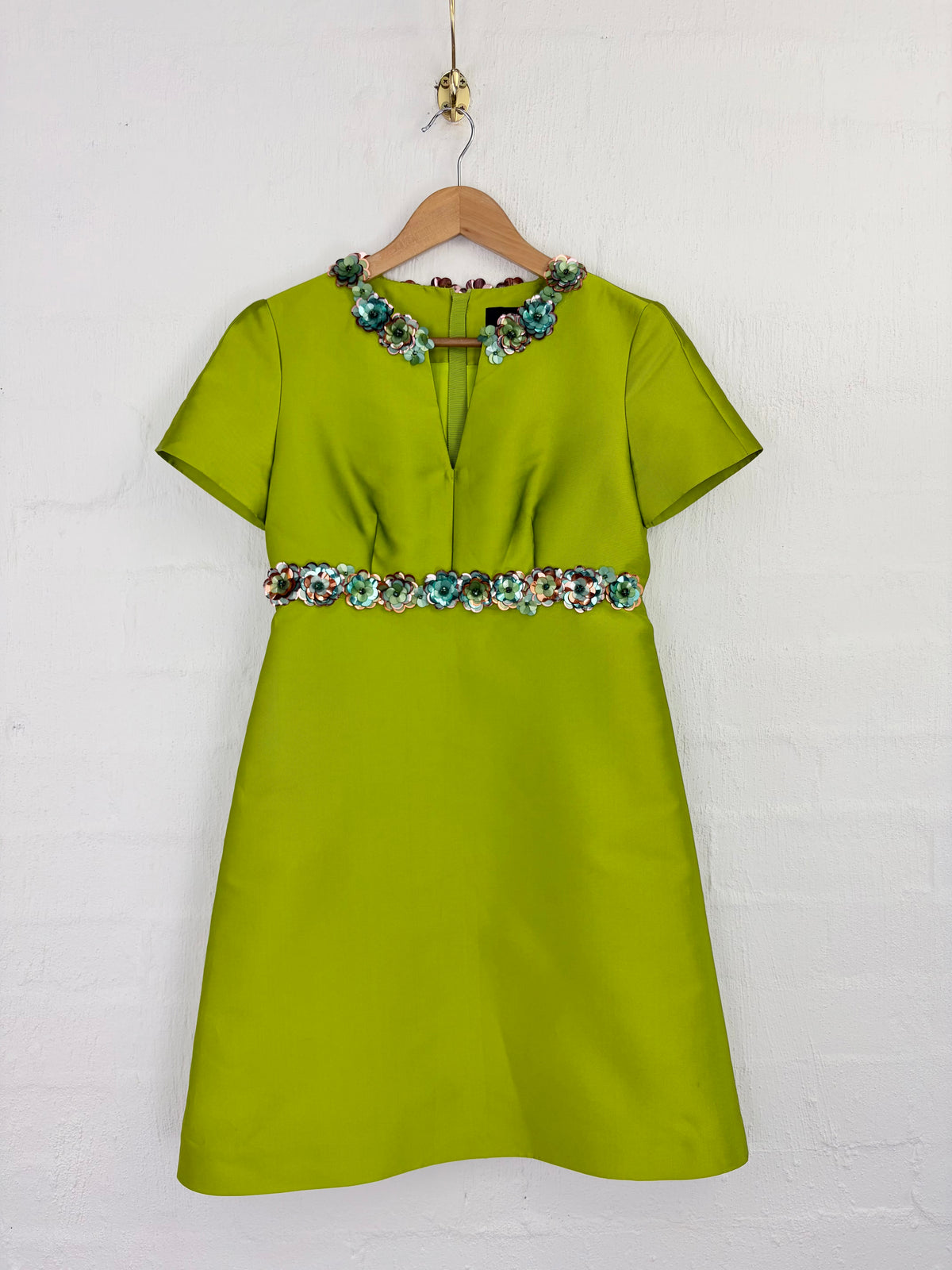 Paule Ka Chartreuse Structured Sequin Embellished Silk Blend Midi Dress - AU8/10