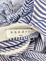 Sandro Blue & White Candy Stripe Lace Embellished Summer Dress - AU8