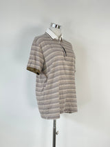 Ermenegildo Zegna Beige Striped Zip-Up Polo - M