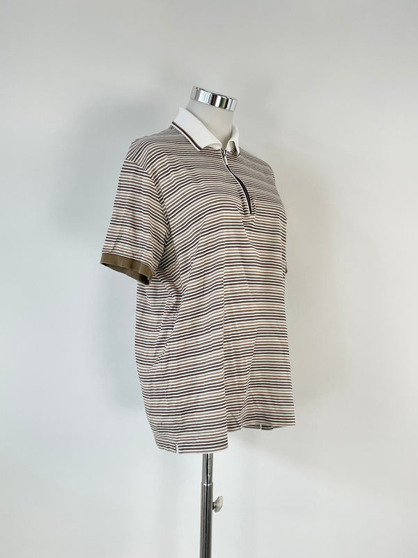 Ermenegildo Zegna Beige Striped Zip-Up Polo - M