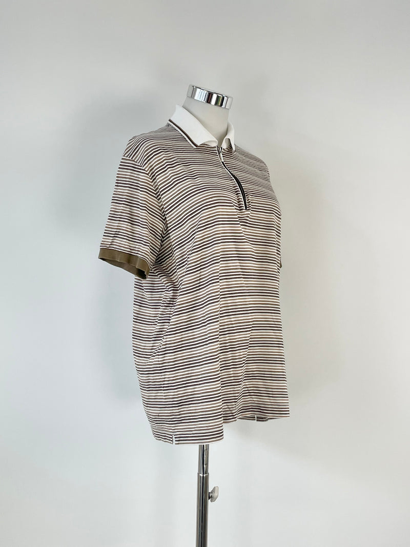 Ermenegildo Zegna Beige Striped Zip-Up Polo - M