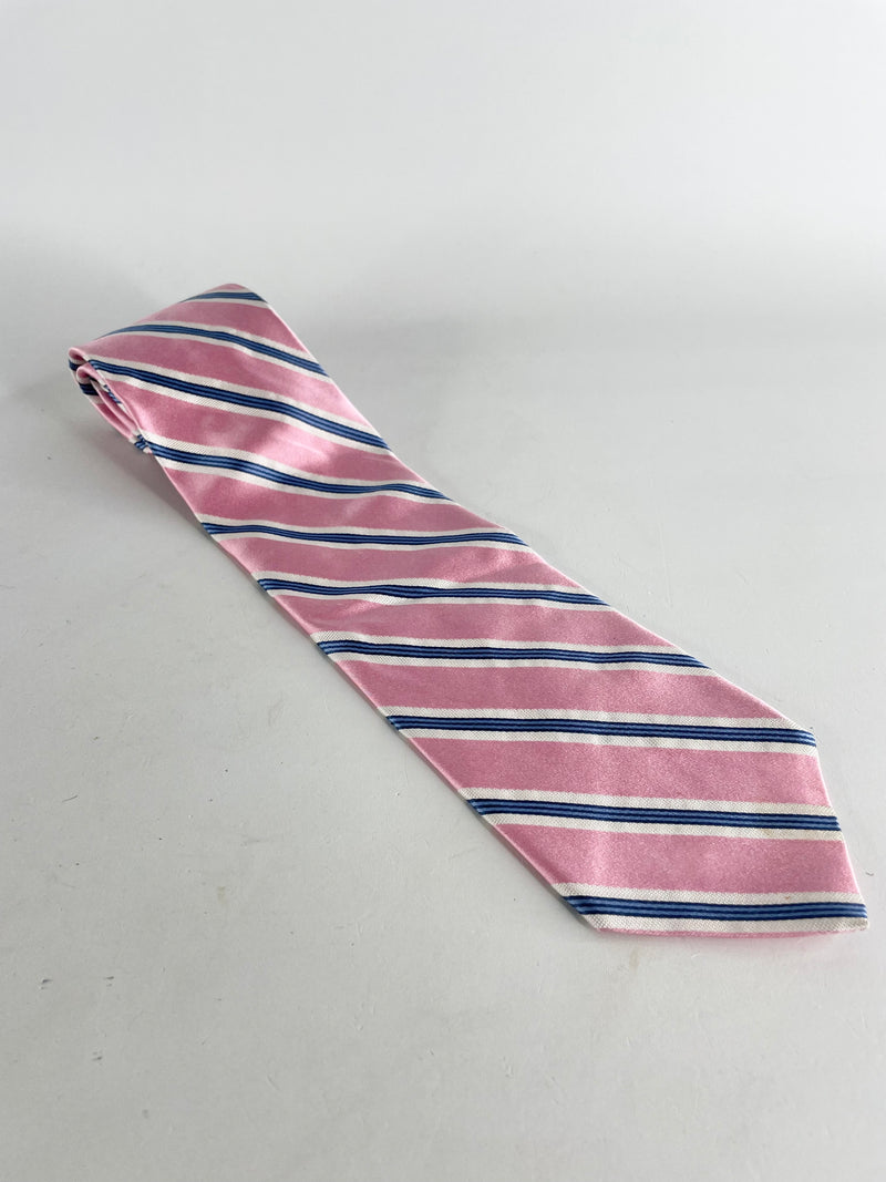 Brooks Brothers Pink, White & Blue Striped Silk Tie