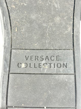 Versace Collection Black Leather & Gold Trim High-Top Sneakers - EU45