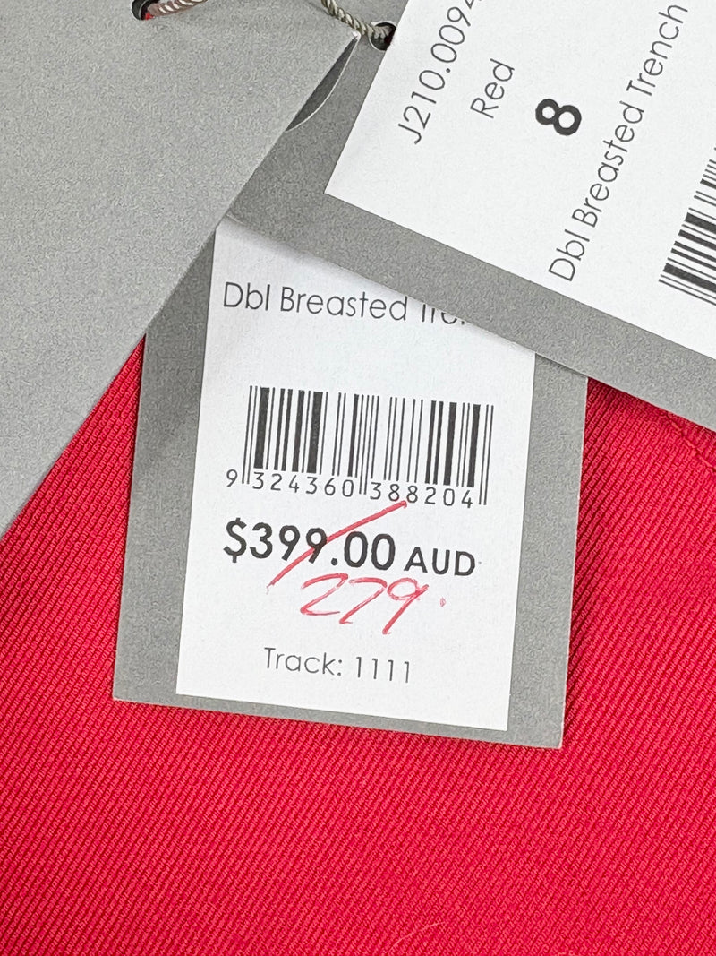 Jigsaw Red Double-Breasted Trench Coat - AU8