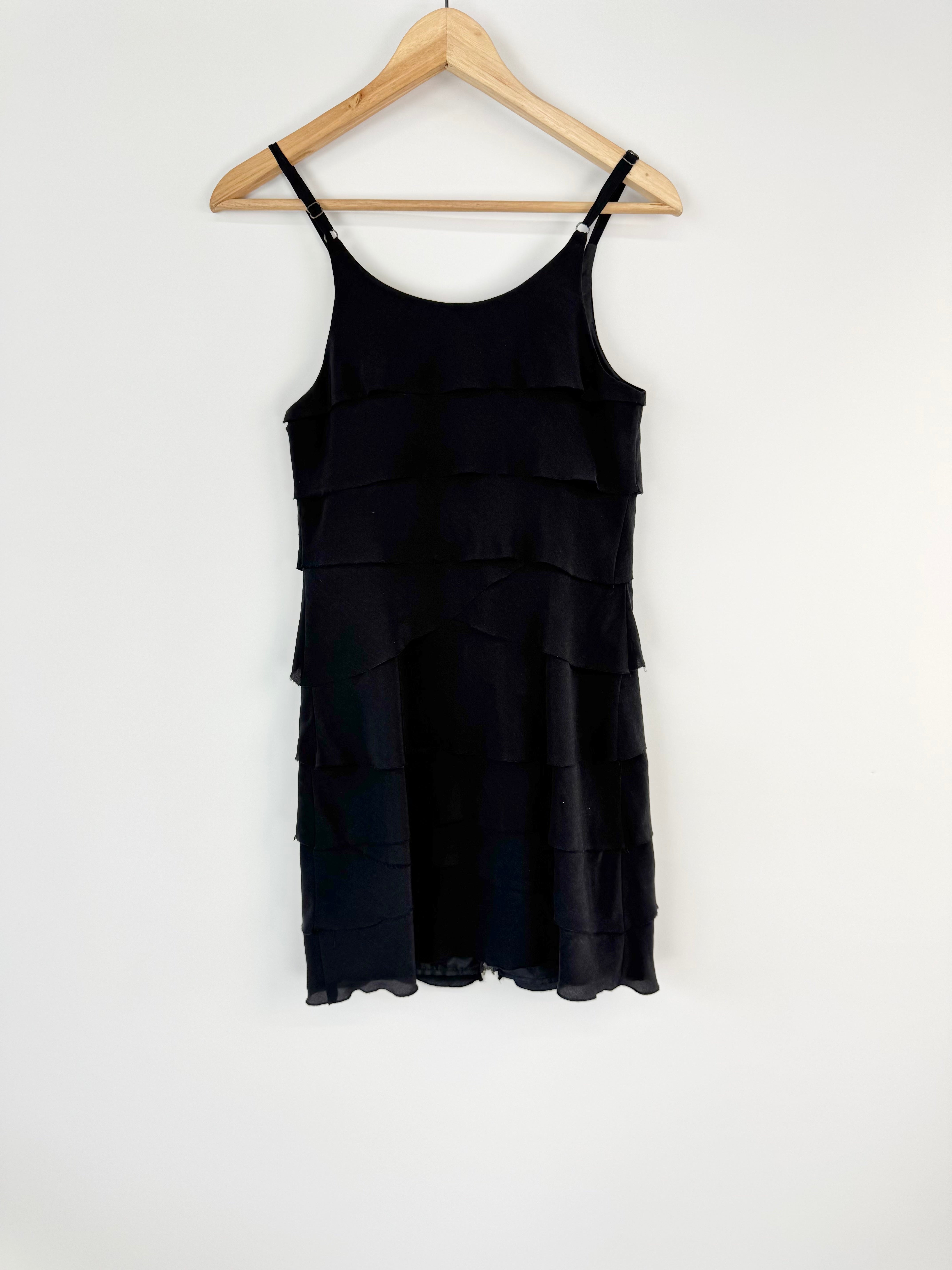 Armani Exchange Black Silk Frill Patterned Silk Dress - AU6