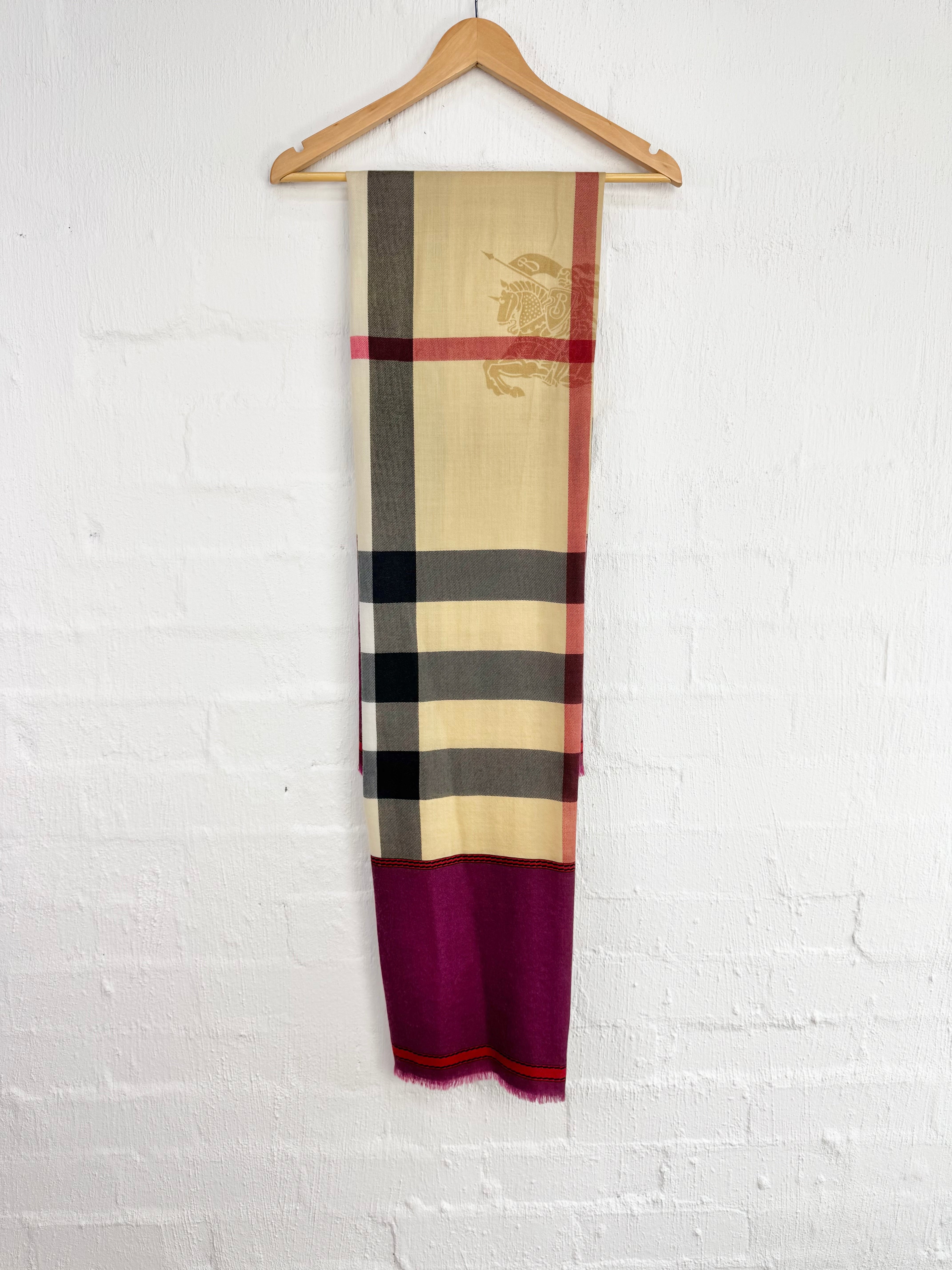 Burberry Nova Check Magenta Cashmere Scarf NWT
