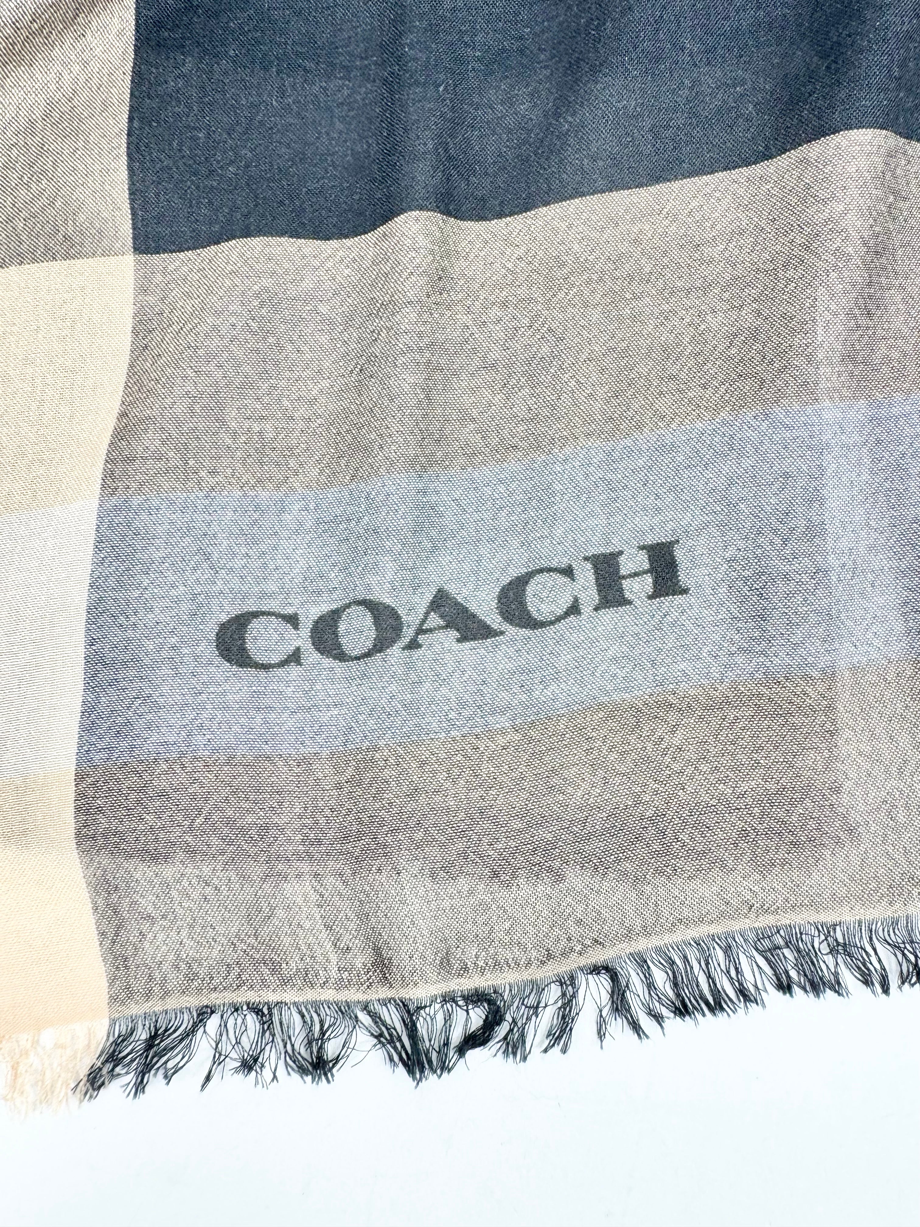 Coach Black and Beige Checked Scarf/Wrap