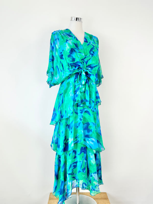 La Strada 'Loira' Blue & Green Silk Dress - AU10